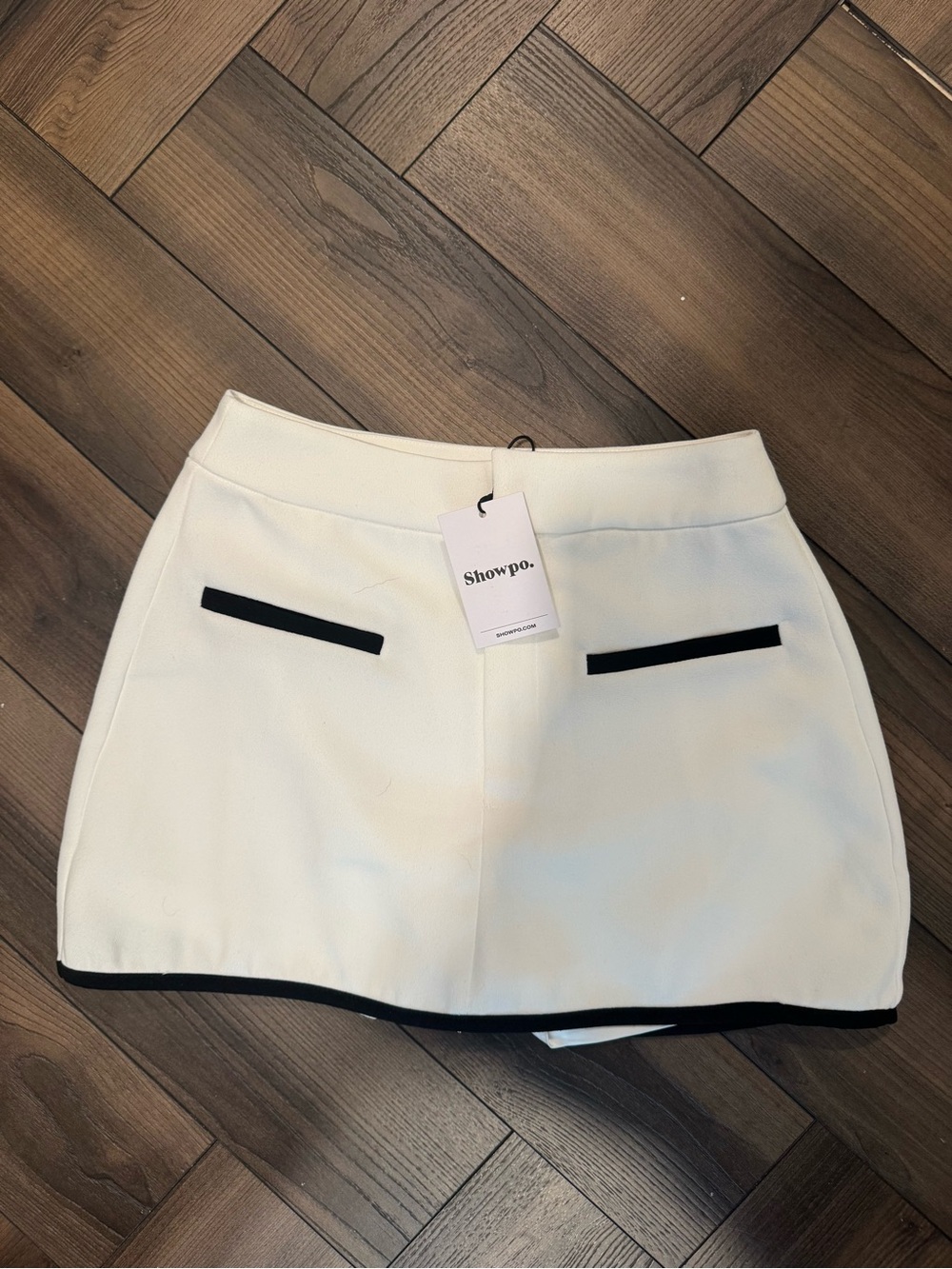 Showpo. Cream Mini Skirt with Black Trim